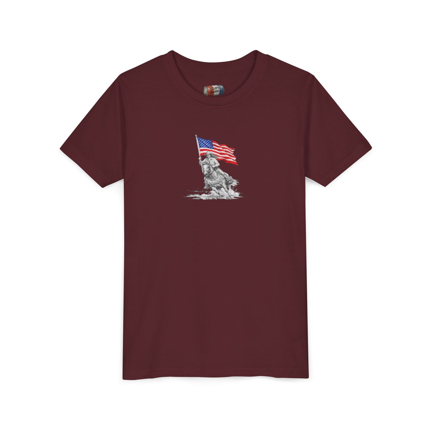 Youth Tee — Rodeo Bull Rider with Patriotic Barrel Graphic