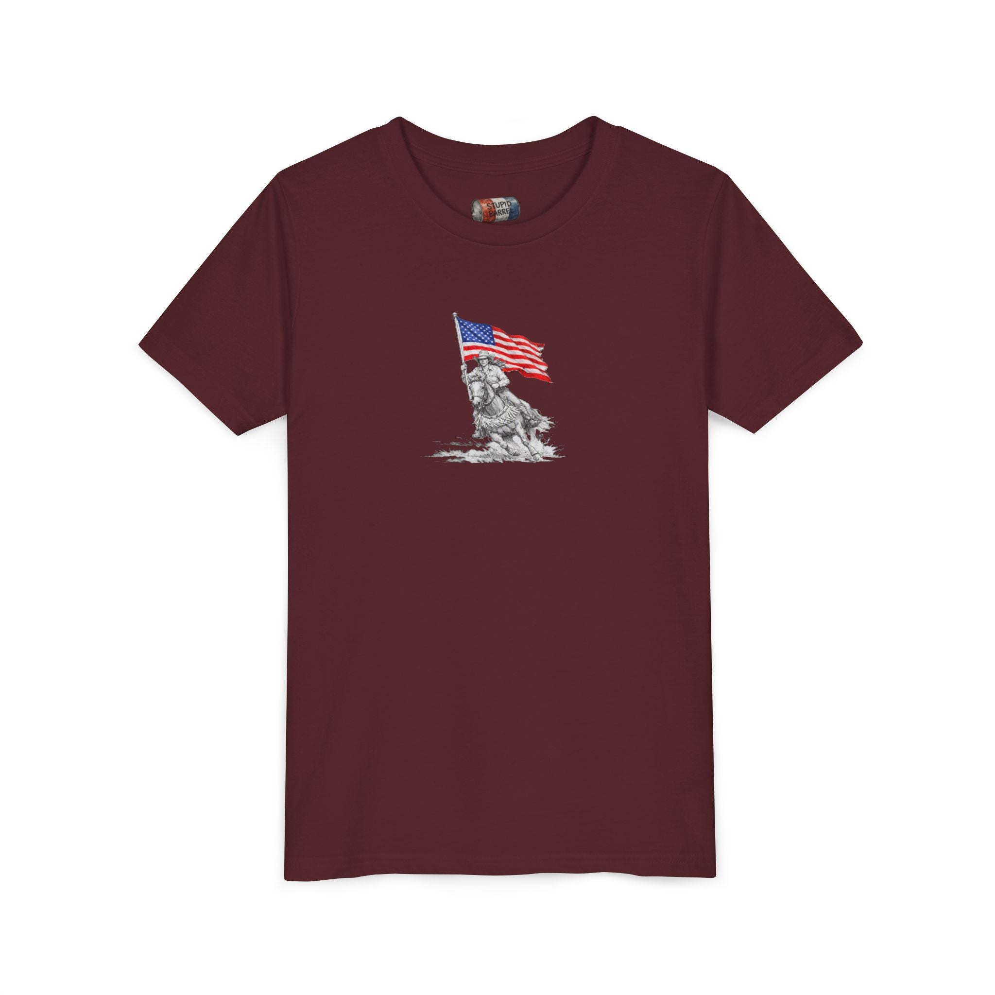 Youth Tee — Rodeo Bull Rider with Patriotic Barrel Graphic