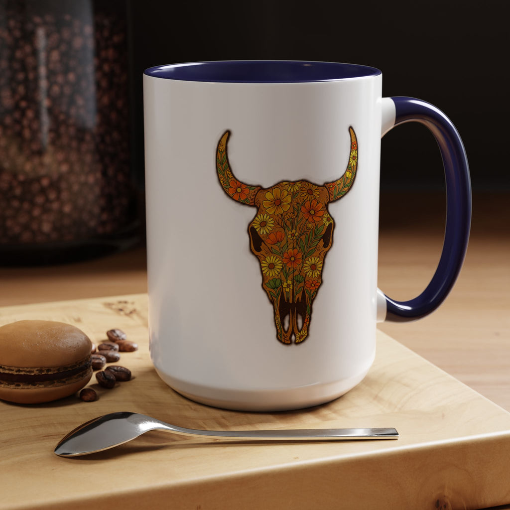Copy of Turquoise Floral Bull Skull Coffee Mug — Southwestern Accent 11/15oz
