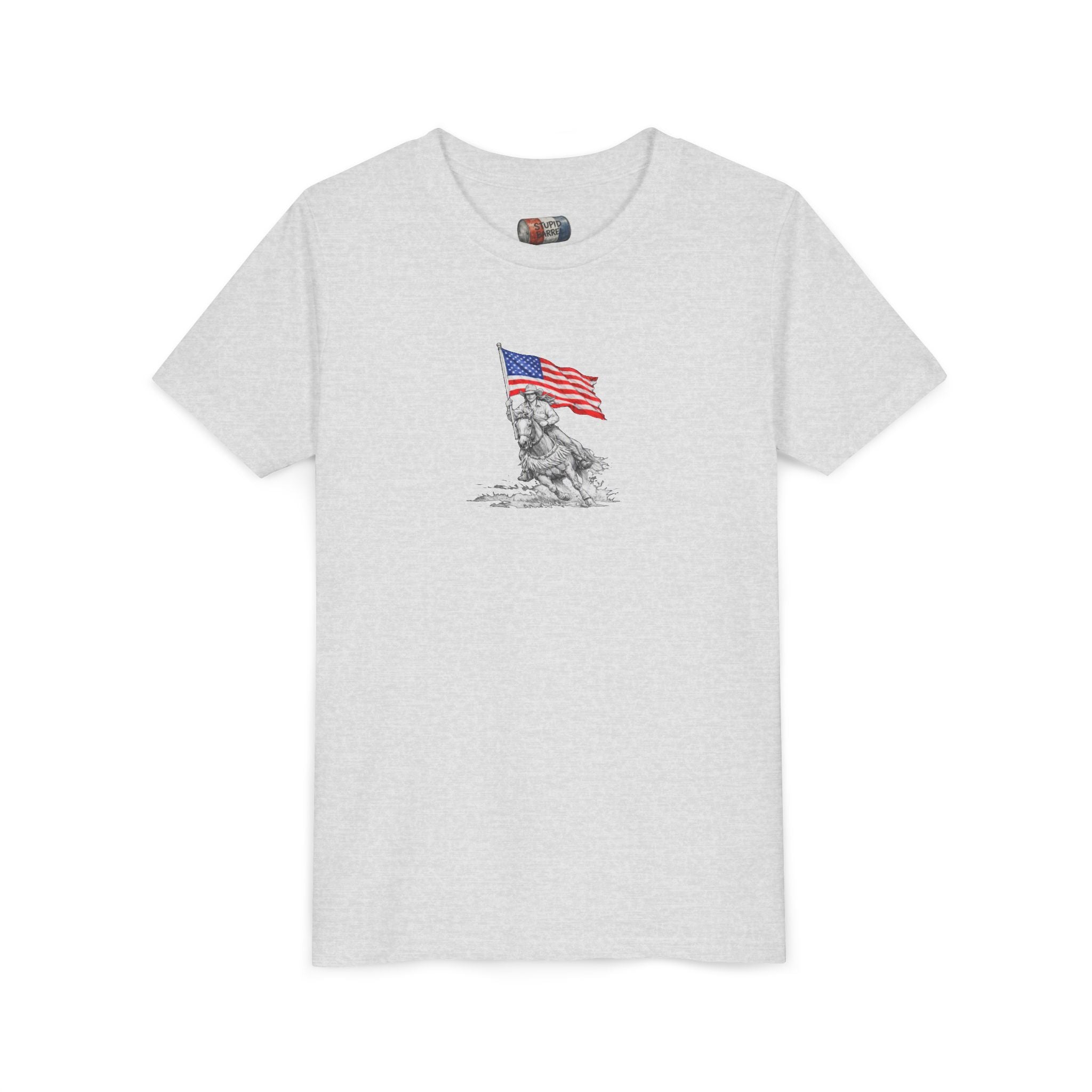 Youth Tee — Rodeo Bull Rider with Patriotic Barrel Graphic
