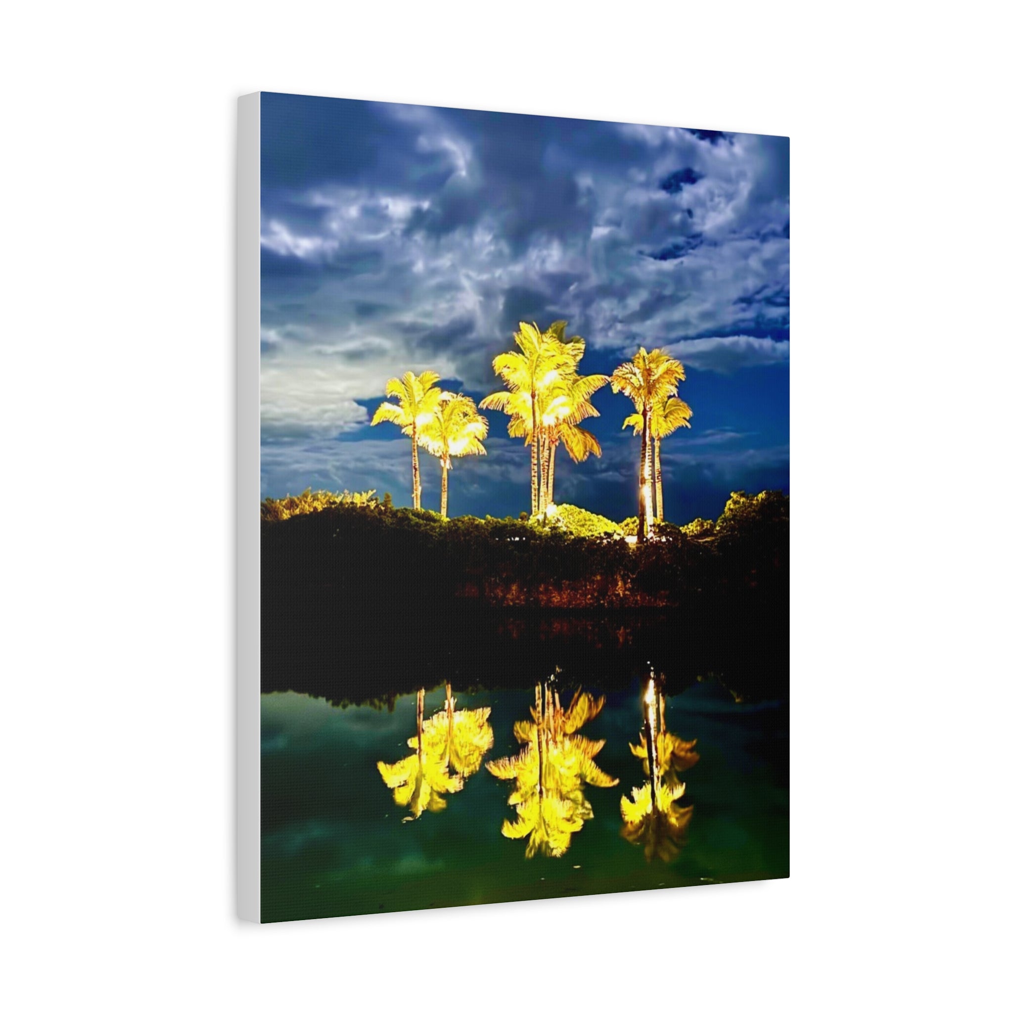 Palm Tree Reflection Matte Canvas Wall Art — Quanta Roo, Tropical Evening