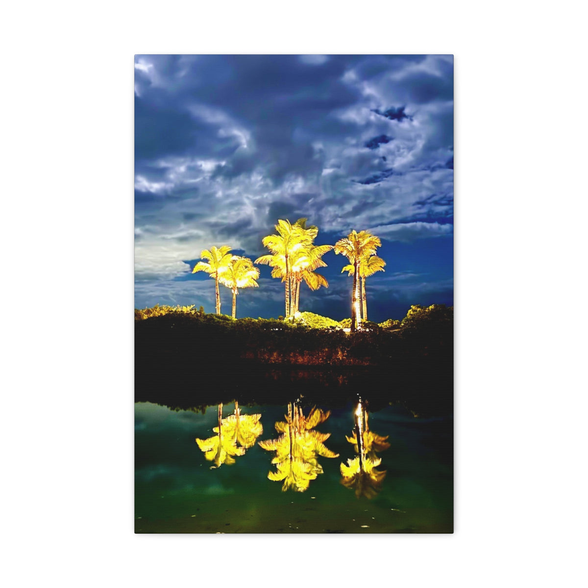 Palm Tree Reflection Matte Canvas Wall Art — Quanta Roo, Tropical Evening