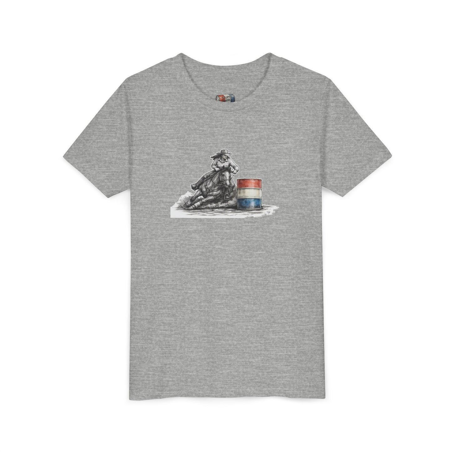 Youth Tee — Rodeo Cowgirl with Patriotic Barrel Graphic