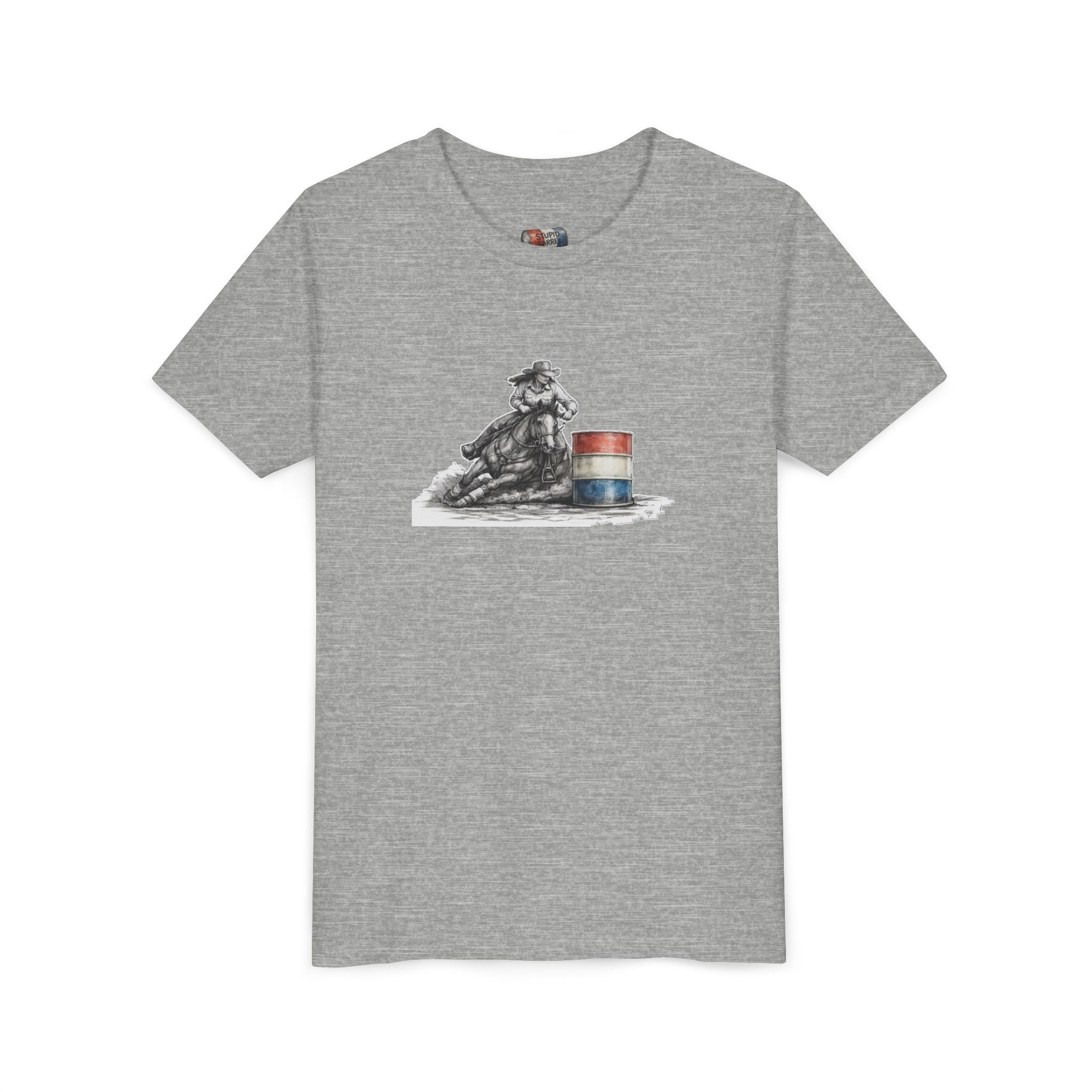 Youth Tee — Rodeo Cowgirl with Patriotic Barrel Graphic