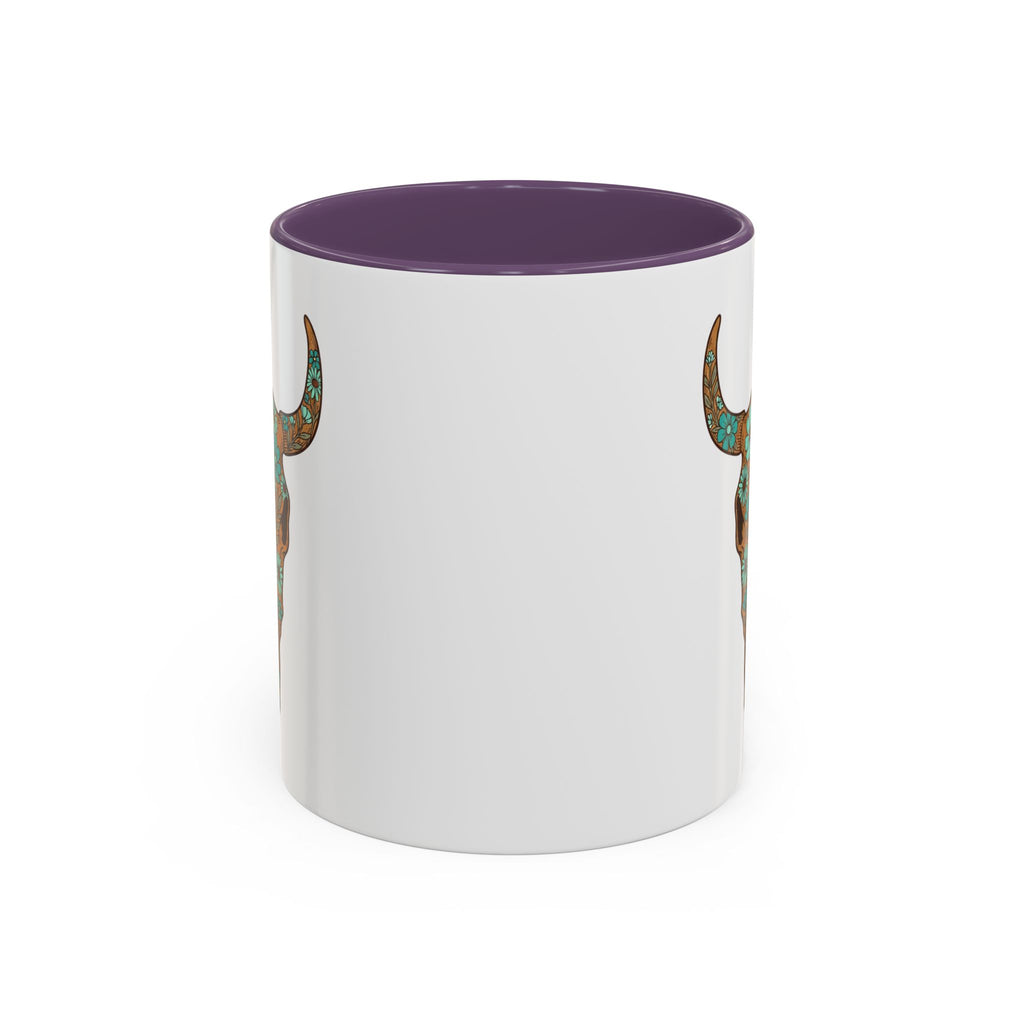 Turquoise Floral Bull Skull Coffee Mug — Southwestern Accent 11/15oz