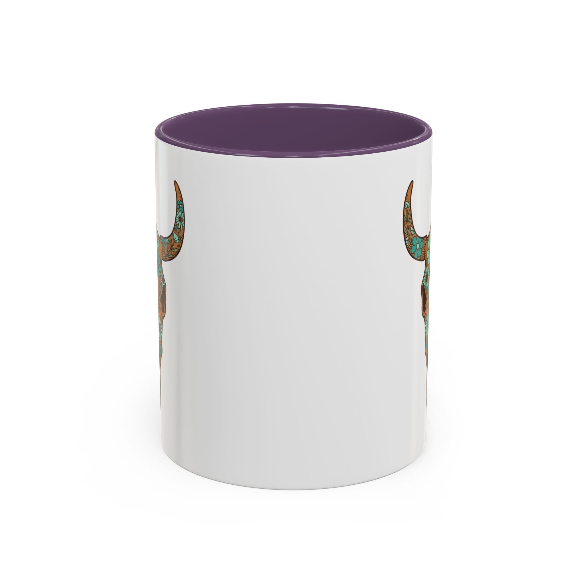 Turquoise Floral Bull Skull Coffee Mug — Southwestern Accent 11/15oz