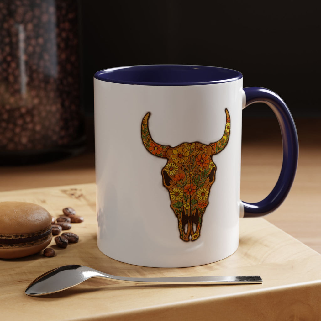 Copy of Turquoise Floral Bull Skull Coffee Mug — Southwestern Accent 11/15oz