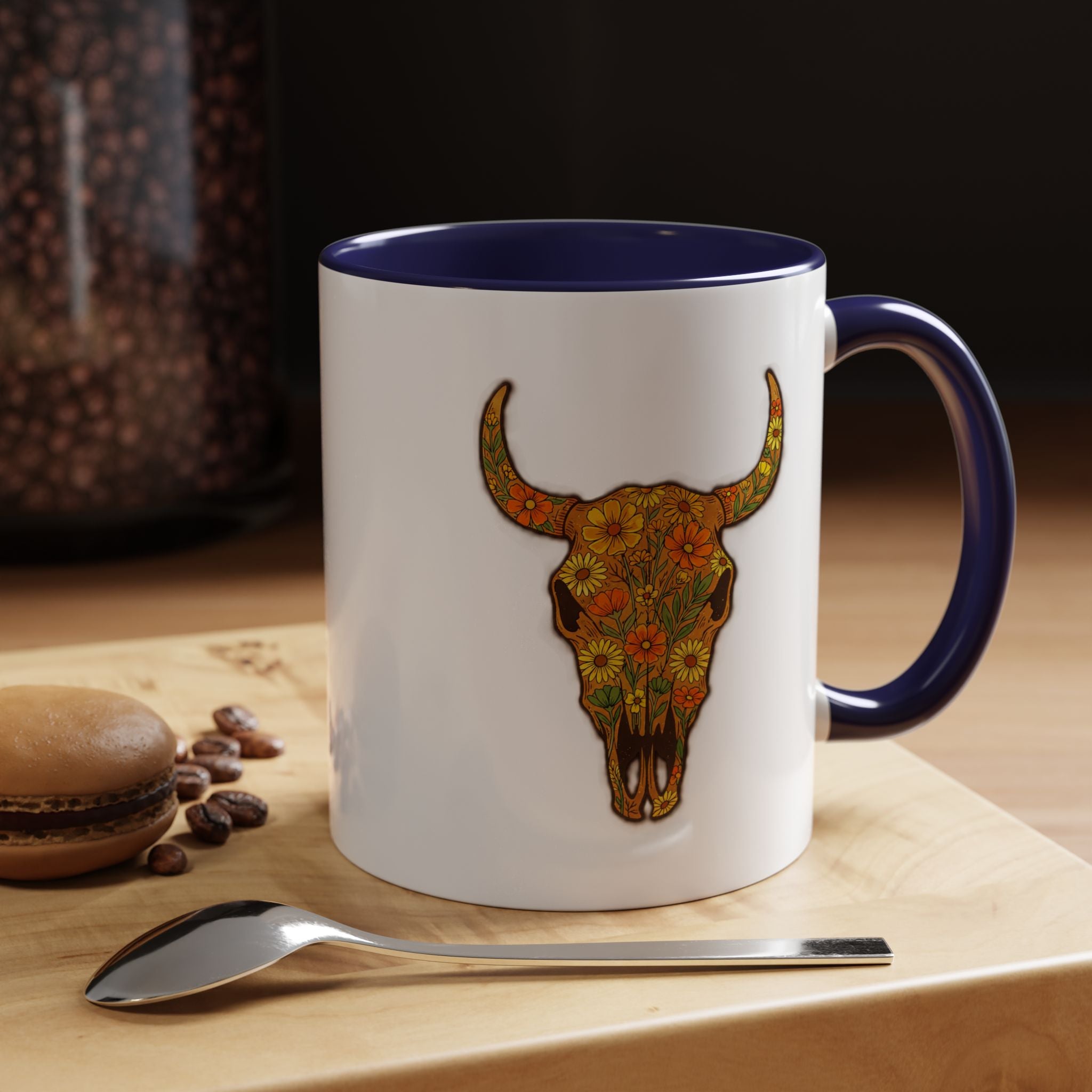 Copy of Turquoise Floral Bull Skull Coffee Mug — Southwestern Accent 11/15oz