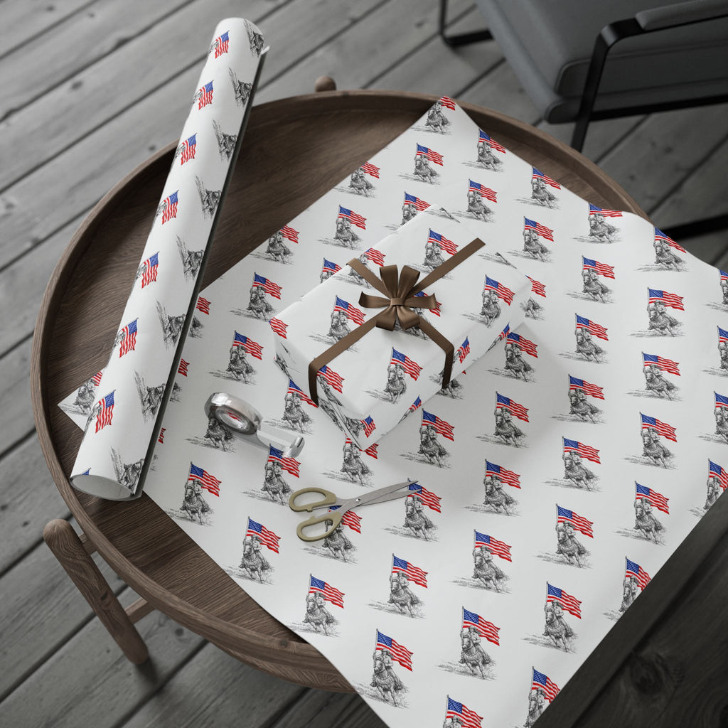 Grand Entry Cowgirl Wrapping Paper Roll — Red, White & Blue, Black Sketch Rodeo Gift Wrap