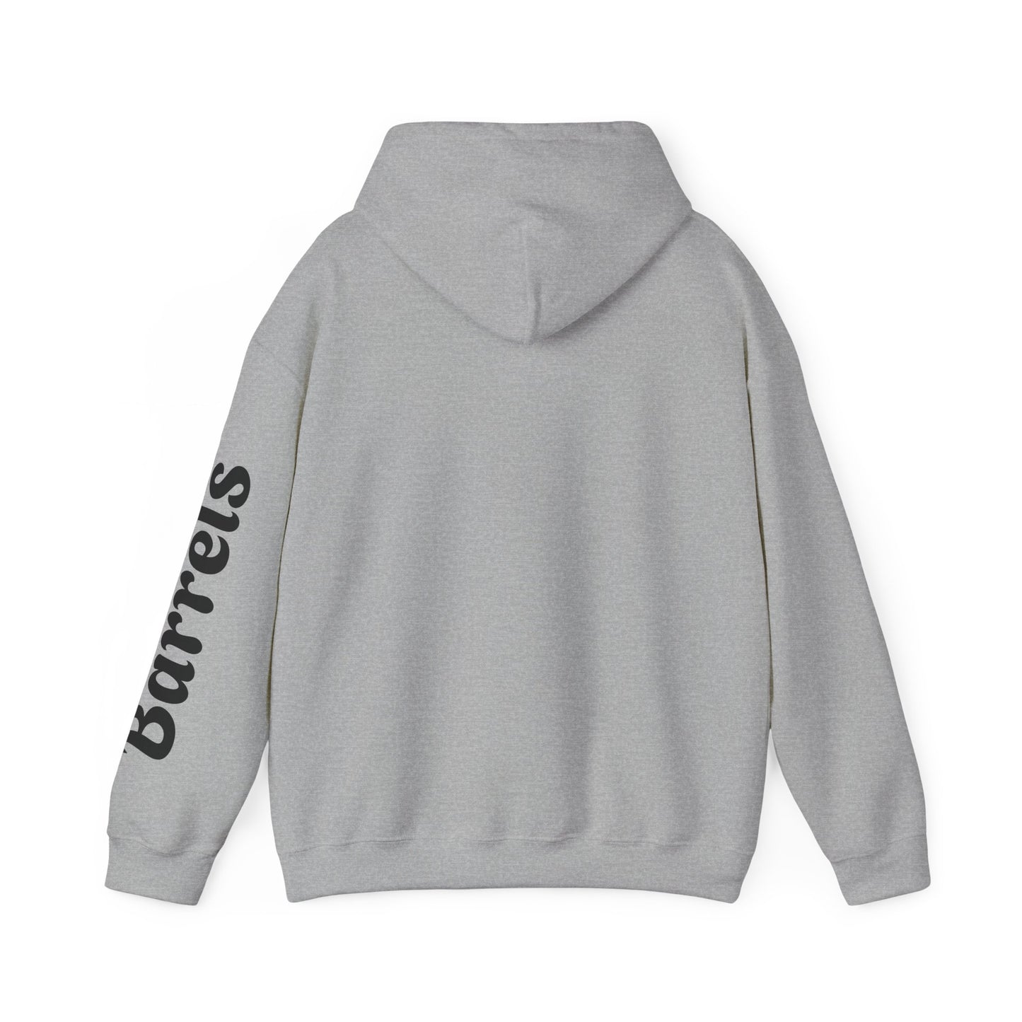 Cowboy Barrel Racing Hoodie — Western Rodeo Pullover with 'barrels' Sleeve Text