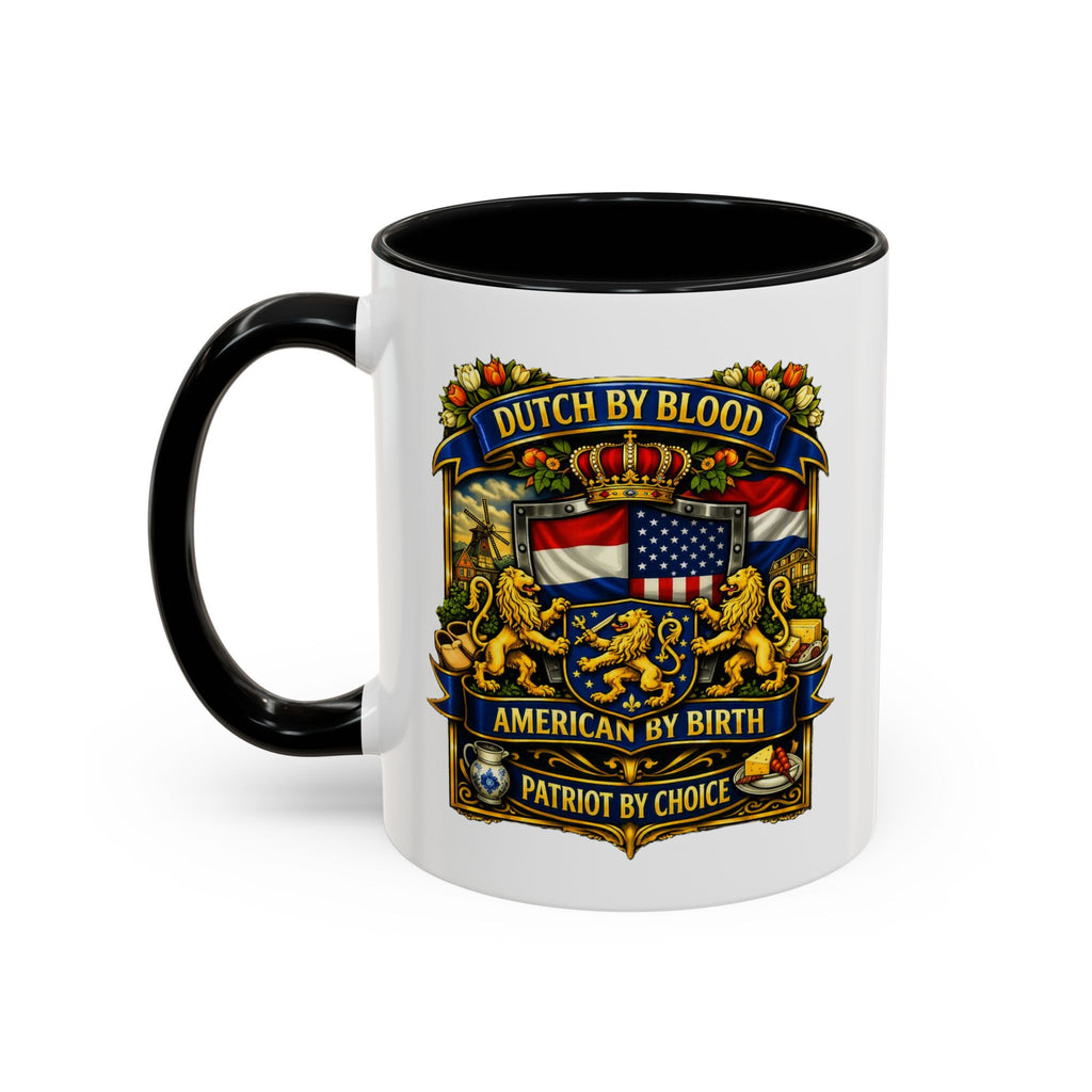 Dutch/American Pride Mug with Vintage Botanical Crest Design