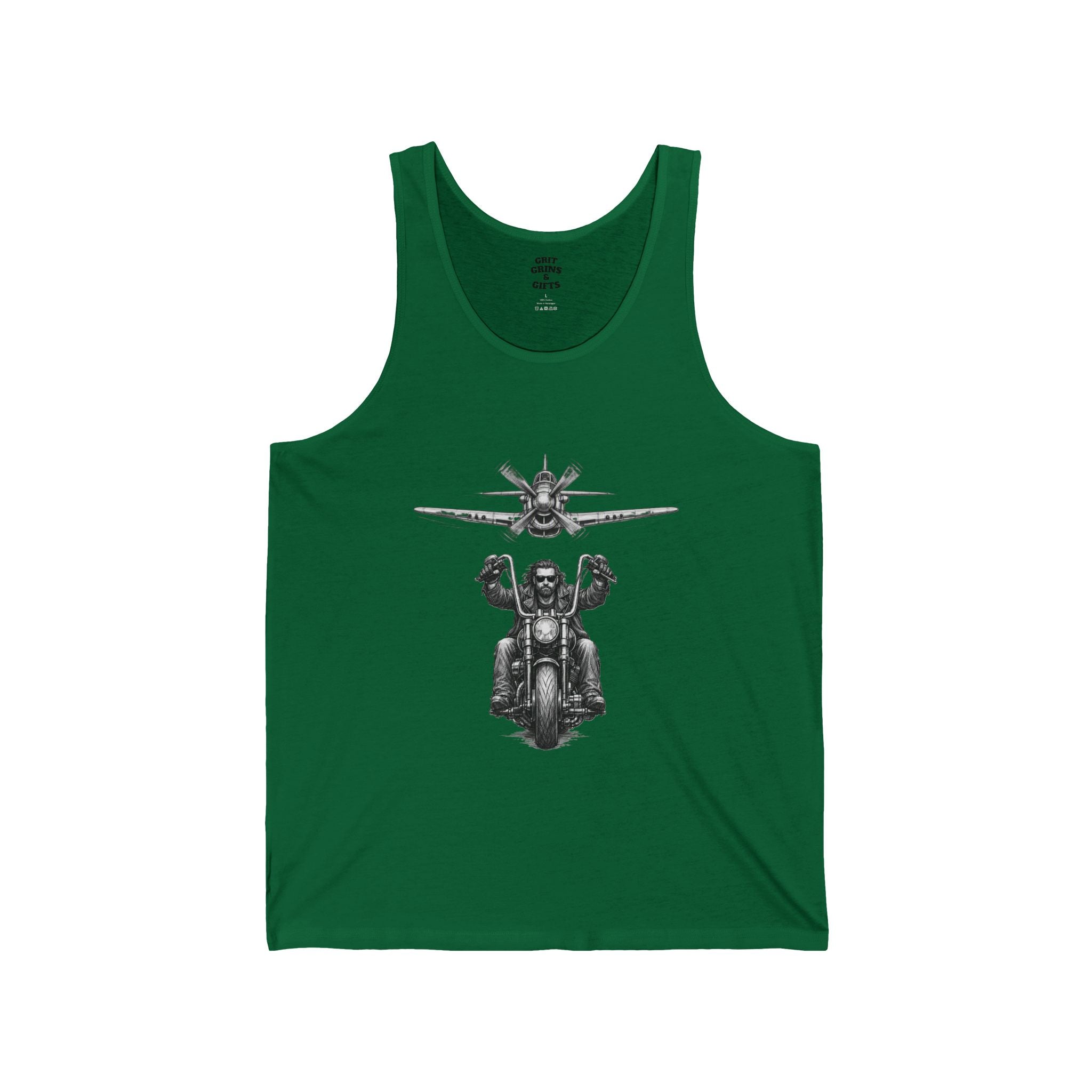 Freedom Flyer Tank Top — Eagle, Motorcycle & P-51 Plane Patriotic Graphic Tank