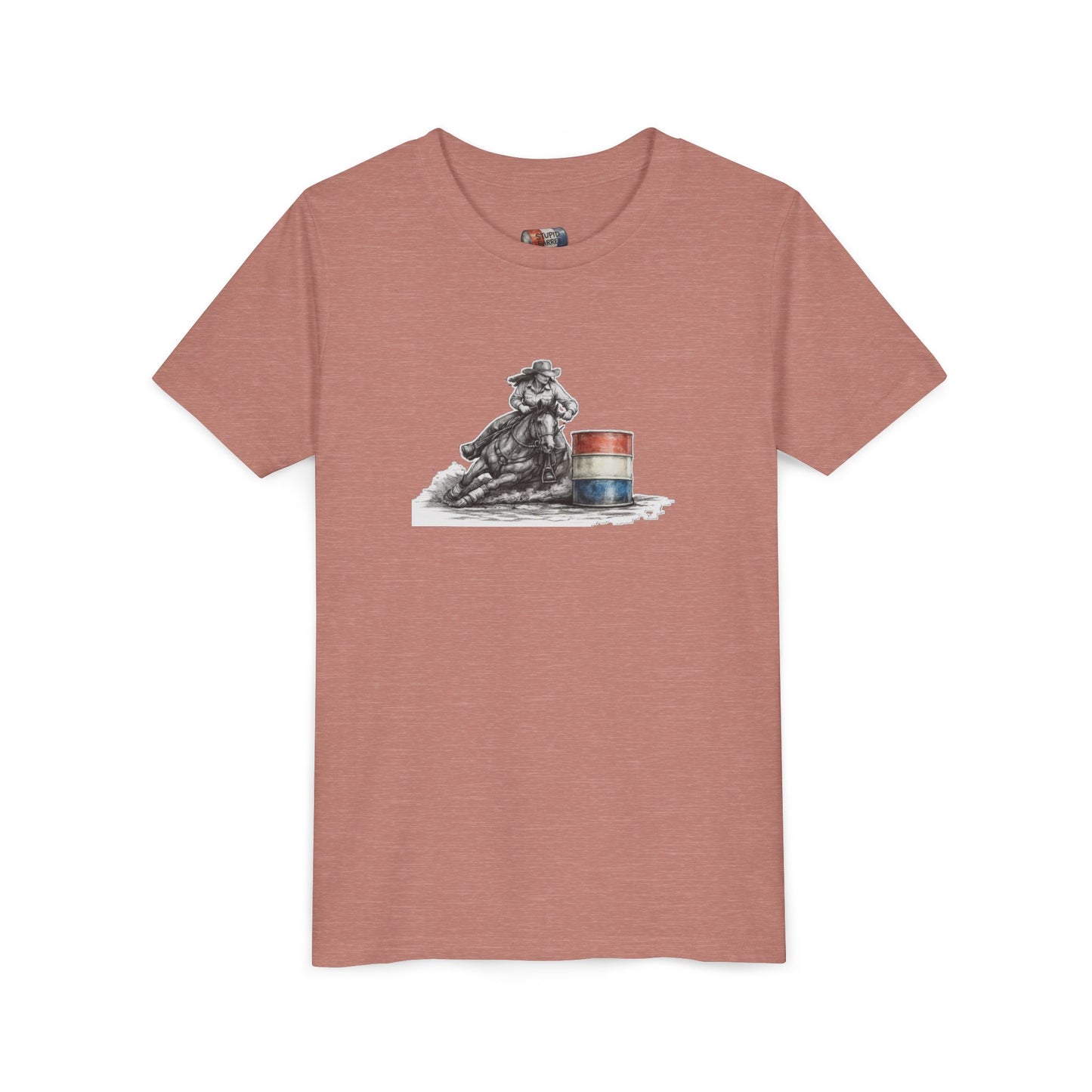 Youth Tee — Rodeo Cowgirl with Patriotic Barrel Graphic