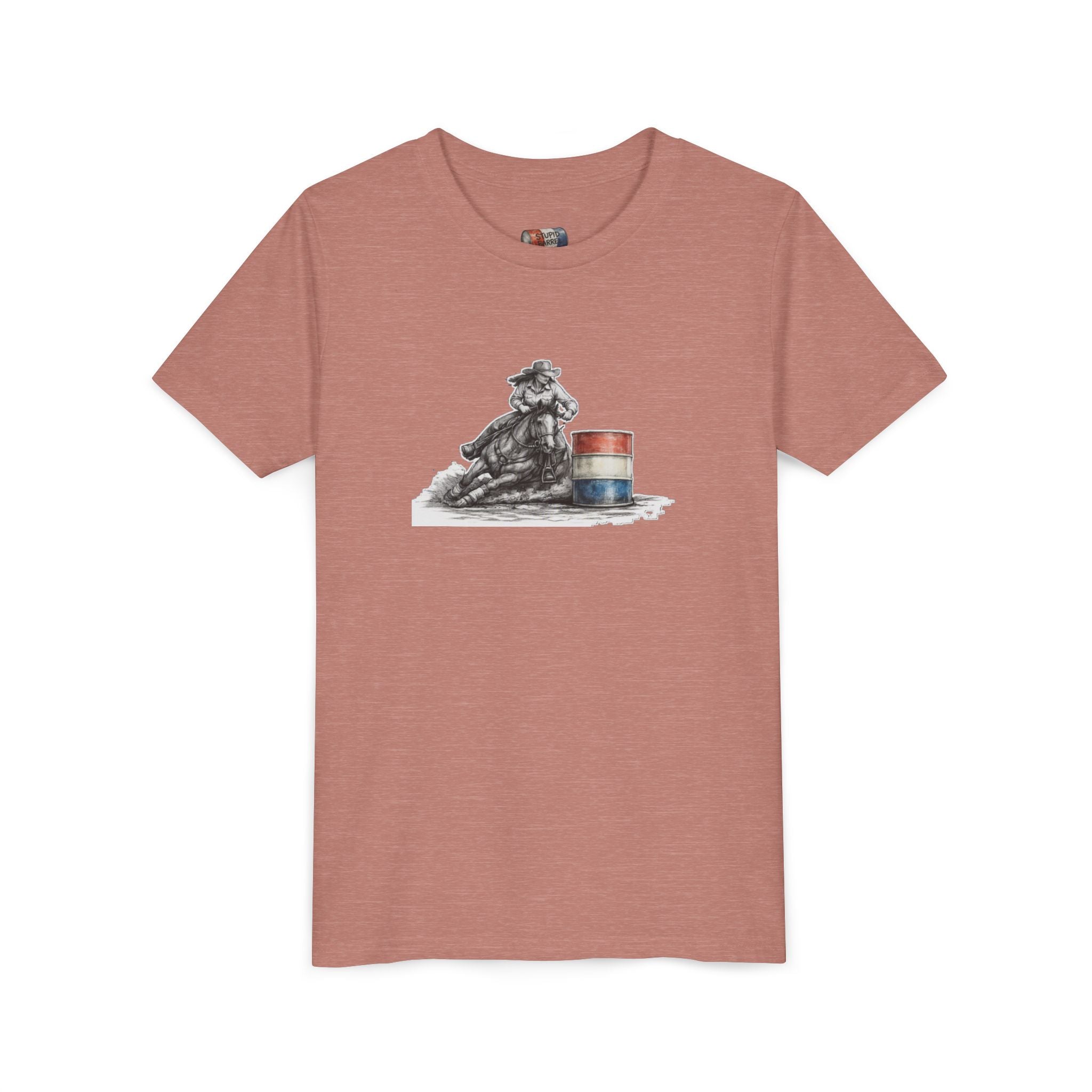 Youth Tee — Rodeo Cowgirl with Patriotic Barrel Graphic