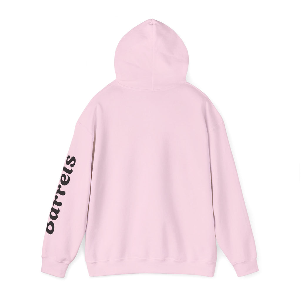 Cowgirl Barrel Racing Hoodie — Western Rodeo Pullover with 'barrels' Sleeve Text