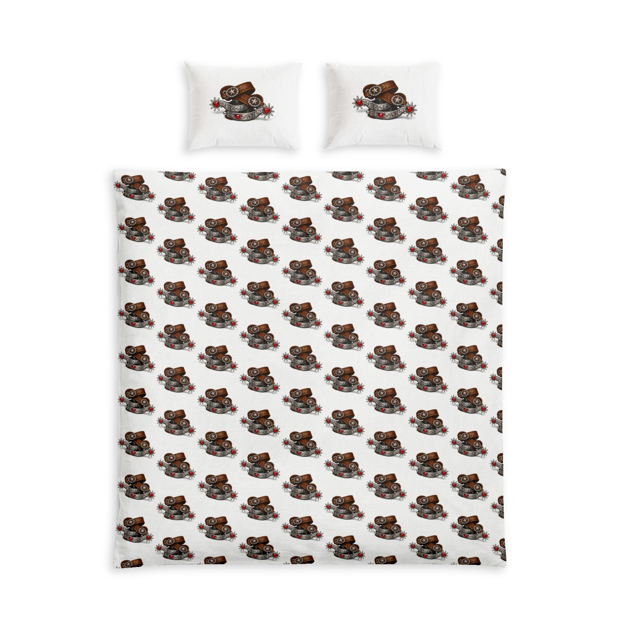 Cowgirl Ruby Heart Spurs Cotton Bed Set – Floral Espresso Pattern Duvet Cover