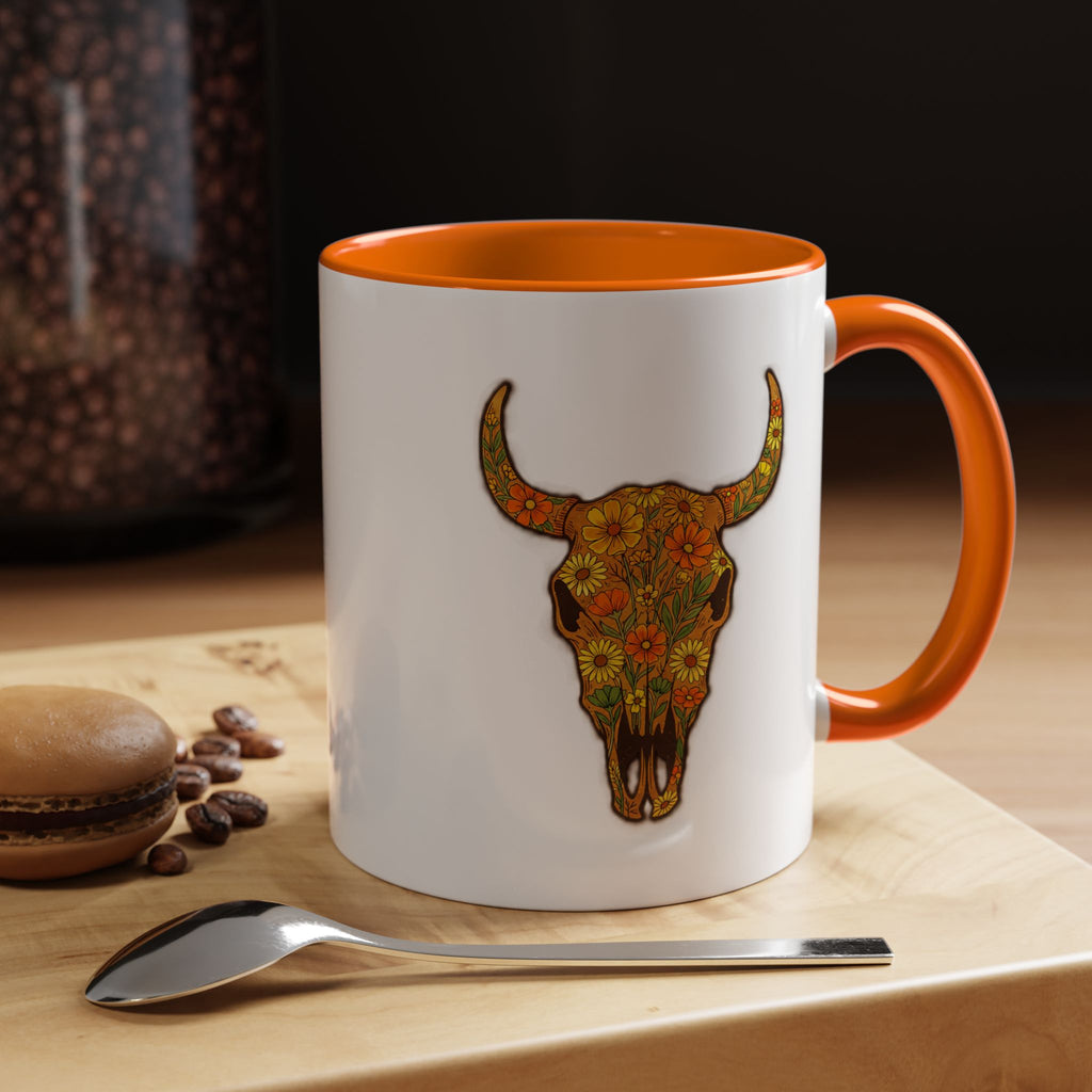 Copy of Turquoise Floral Bull Skull Coffee Mug — Southwestern Accent 11/15oz