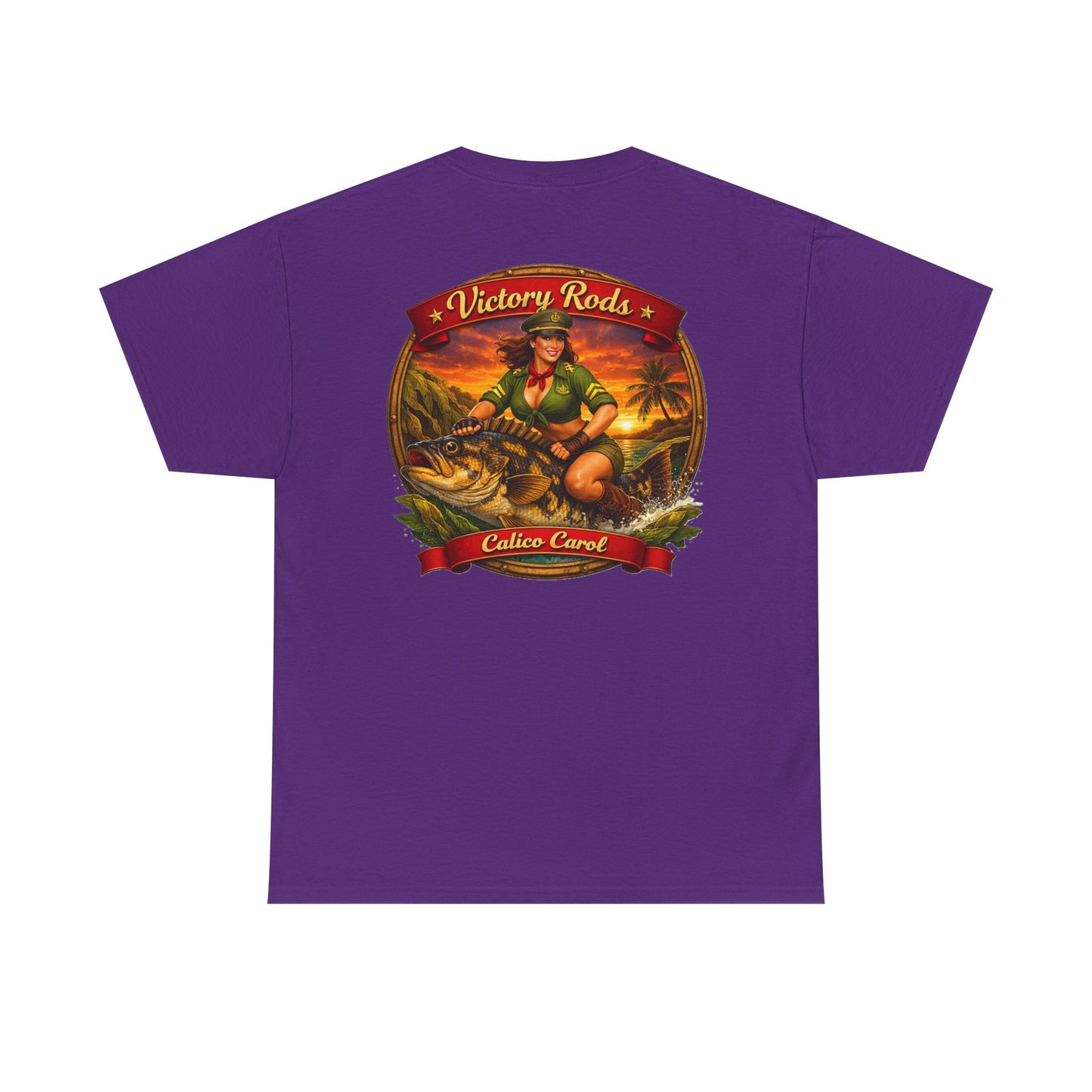 Vintage Pinup Fishing T-Shirt — “Victory Rods” Calico Carol Graphic Tee