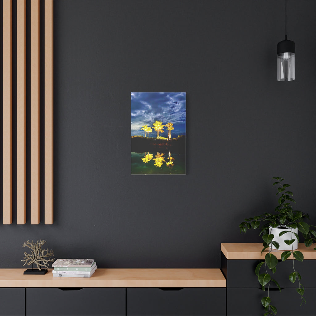Palm Tree Reflection Matte Canvas Wall Art — Quanta Roo, Tropical Evening
