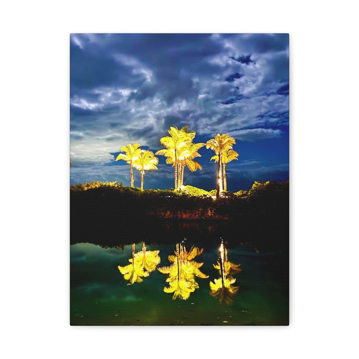 Palm Tree Reflection Matte Canvas Wall Art — Quanta Roo, Tropical Evening