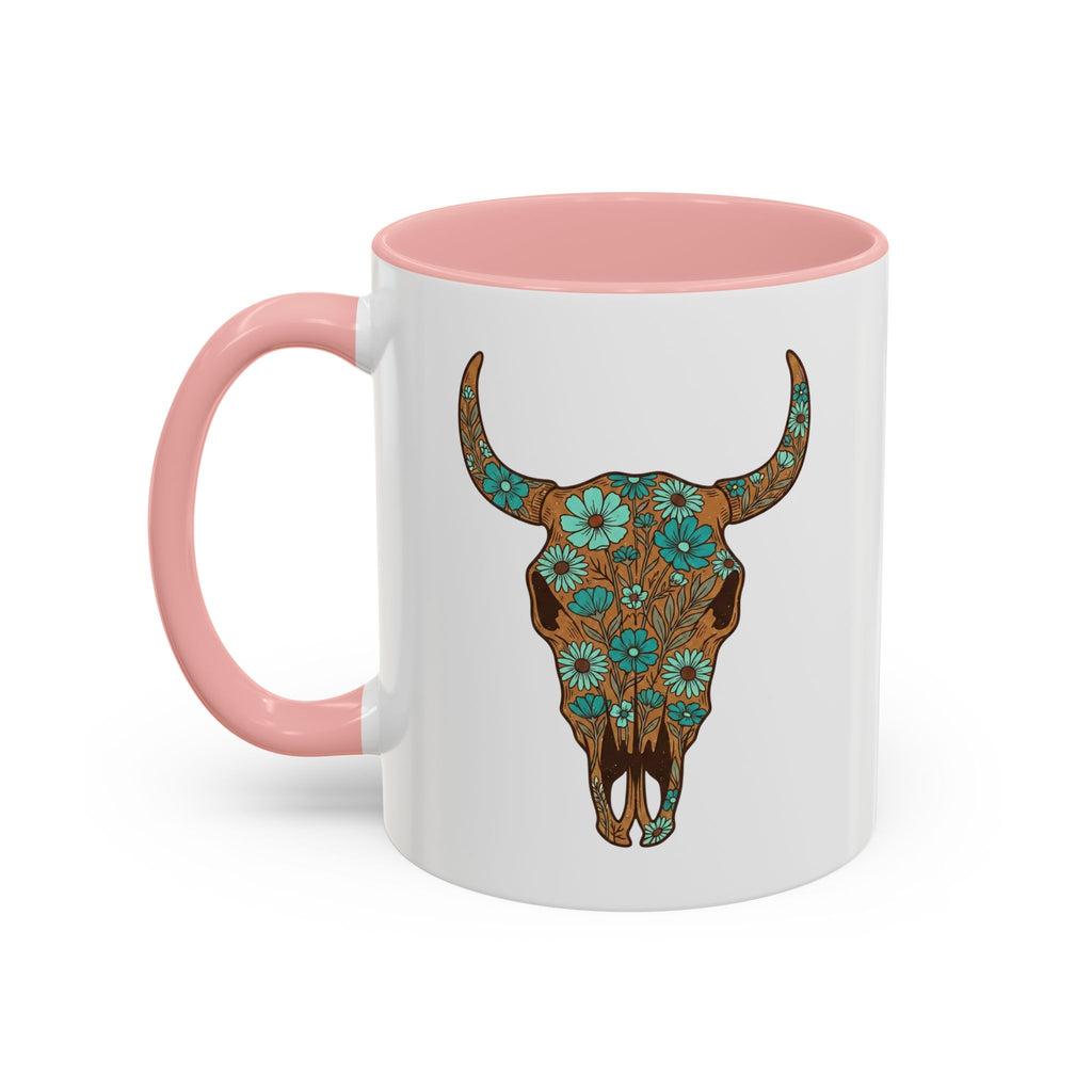 Turquoise Floral Bull Skull Coffee Mug — Southwestern Accent 11/15oz