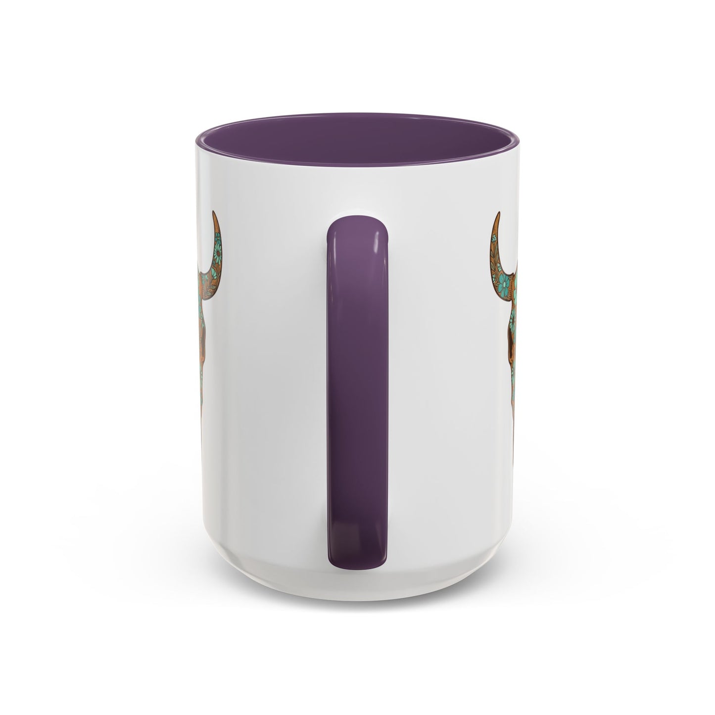 Turquoise Floral Bull Skull Coffee Mug — Southwestern Accent 11/15oz
