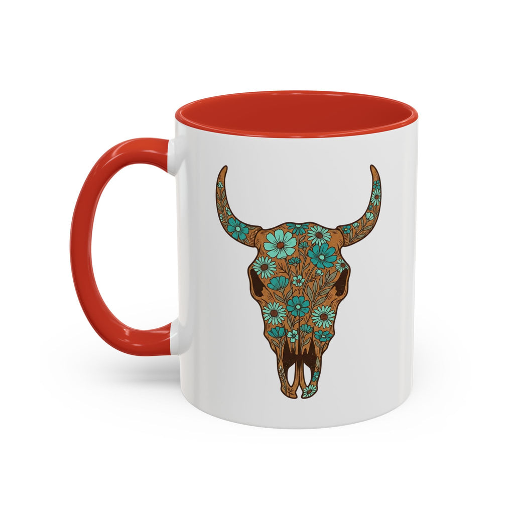 Turquoise Floral Bull Skull Coffee Mug — Southwestern Accent 11/15oz