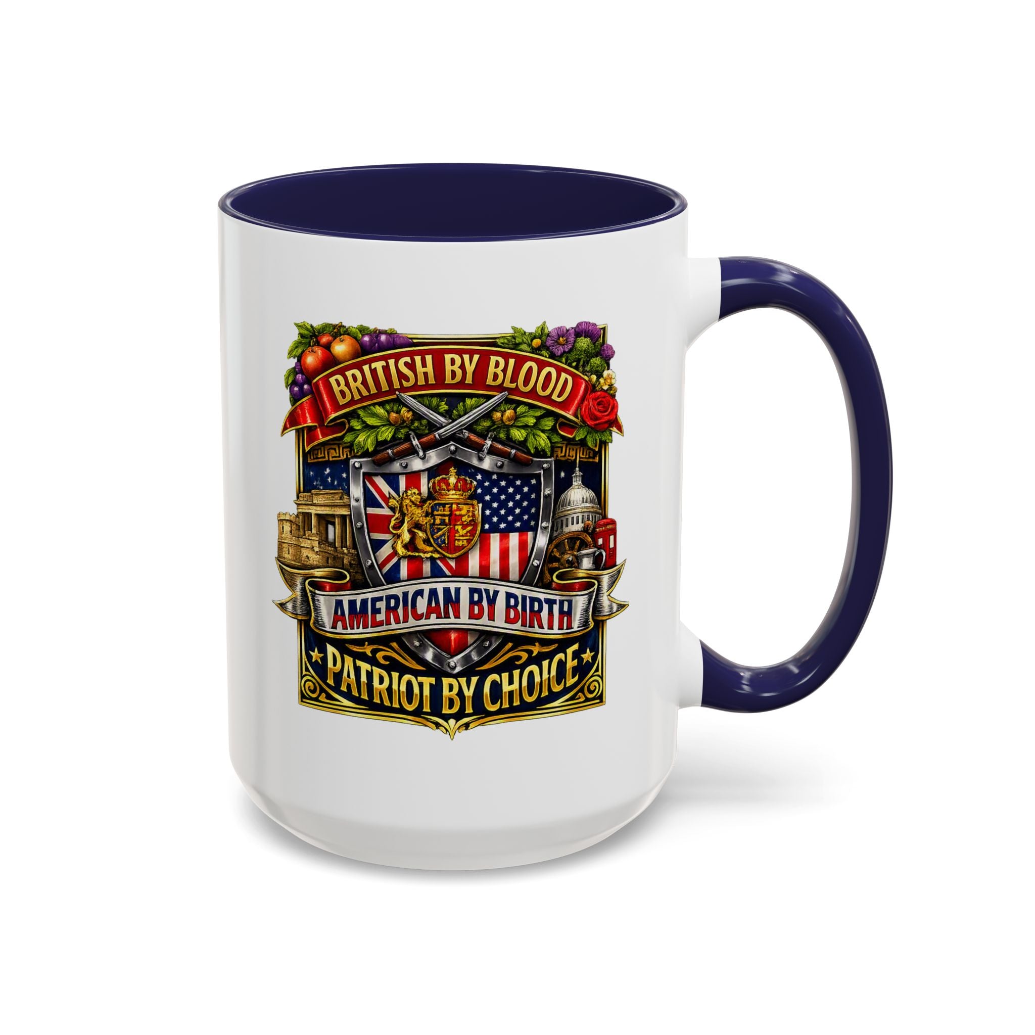 British Pride Coffee Mug — "British by Blood, American by Birth, Patriot by Choice" Patriotic Ceramic Mug