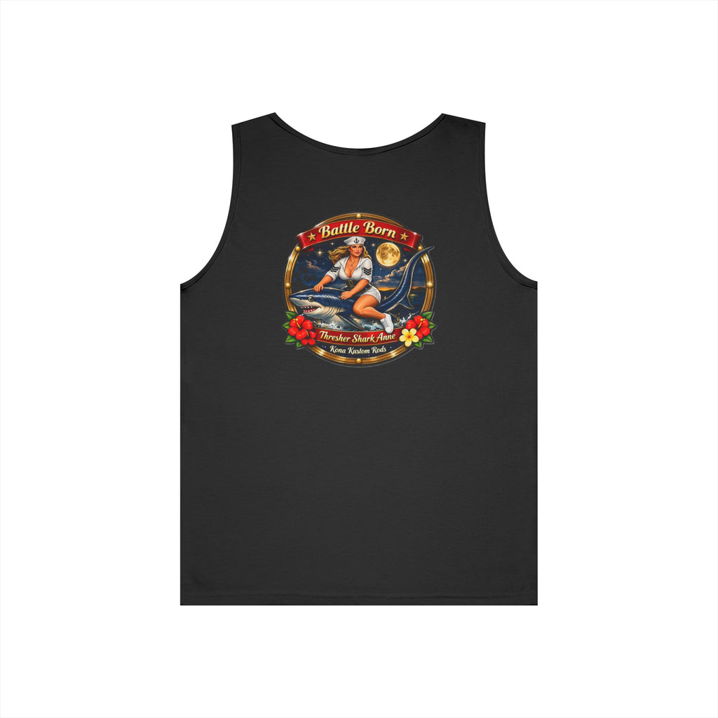 Kona Rods Vintage Pinup Beach Tank Top — 'Thresher Shark Anne' Retro WWII Nose Art