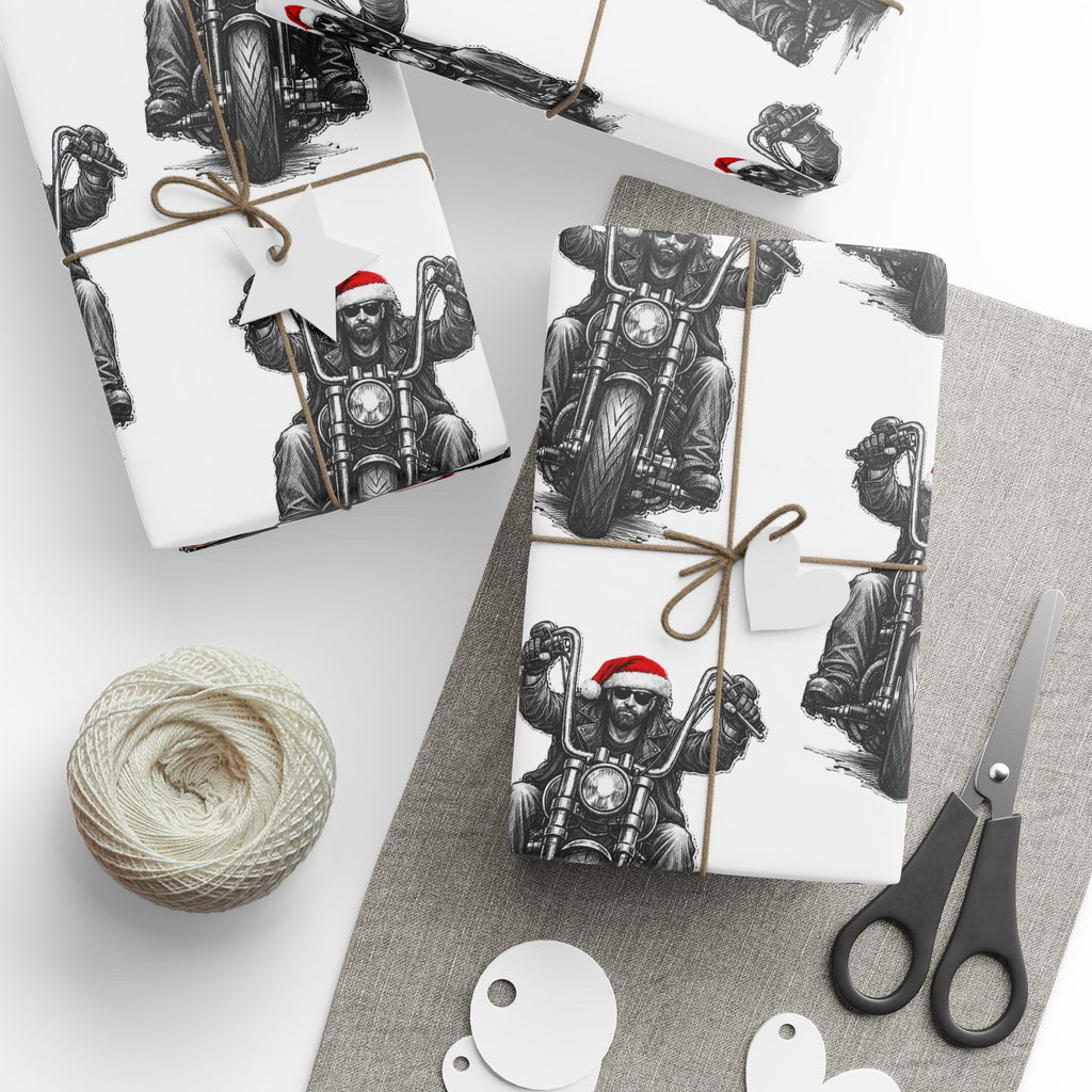 Vintage Santa Biker Pattern Wrapping Paper — Black, Red & White Holiday Gift Wrap
