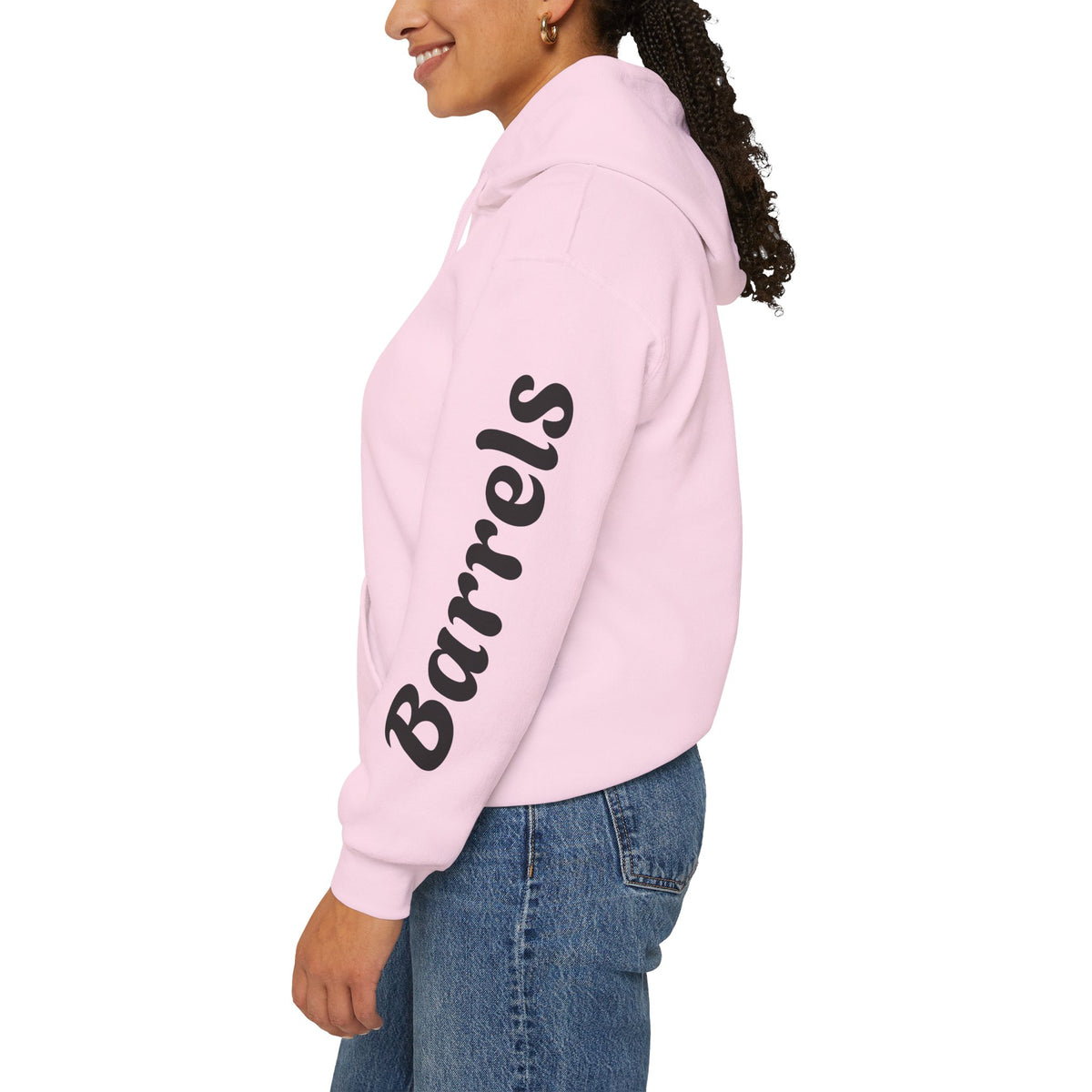 Cowgirl Barrel Racing Hoodie — Western Rodeo Pullover with 'barrels' Sleeve Text