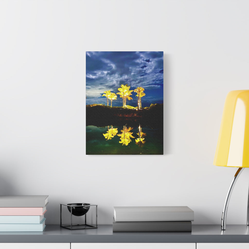 Palm Tree Reflection Matte Canvas Wall Art — Quanta Roo, Tropical Evening