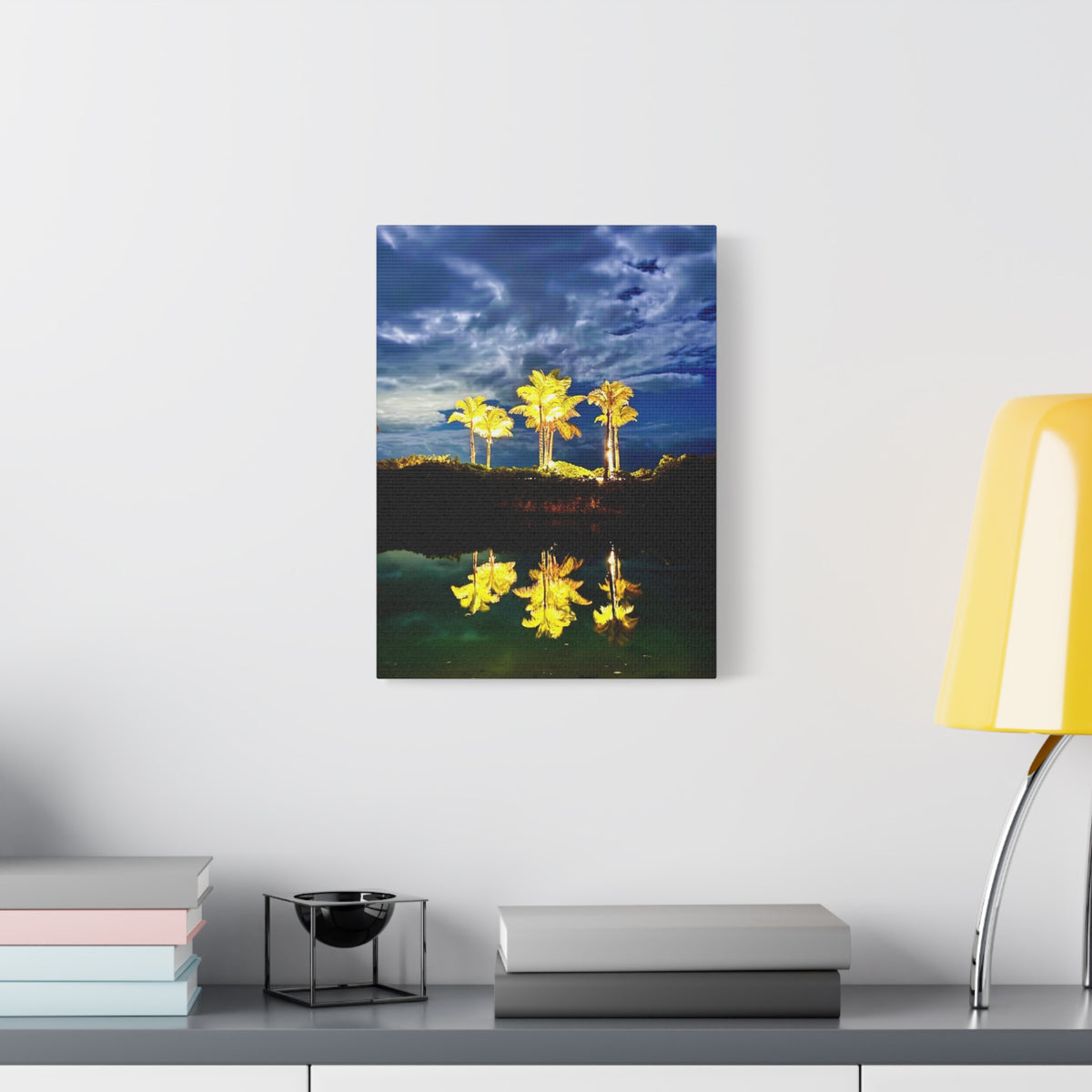 Palm Tree Reflection Matte Canvas Wall Art — Quanta Roo, Tropical Evening