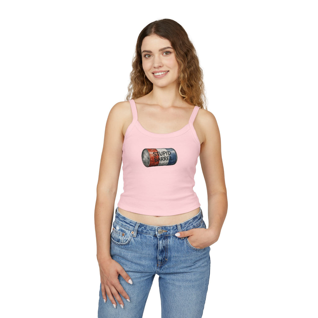 Stupid Barrel Graphic Cropped Tank — Women’s Spaghetti Strap Crop Top