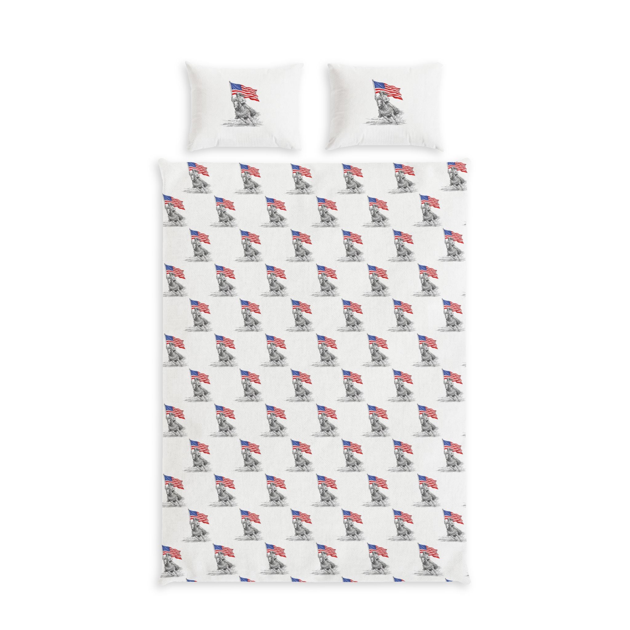 Patriotic Rodeo Grand Entry Cotton Bed Set — Vintage Flag & Rodeo Quenn Pattern Bedding