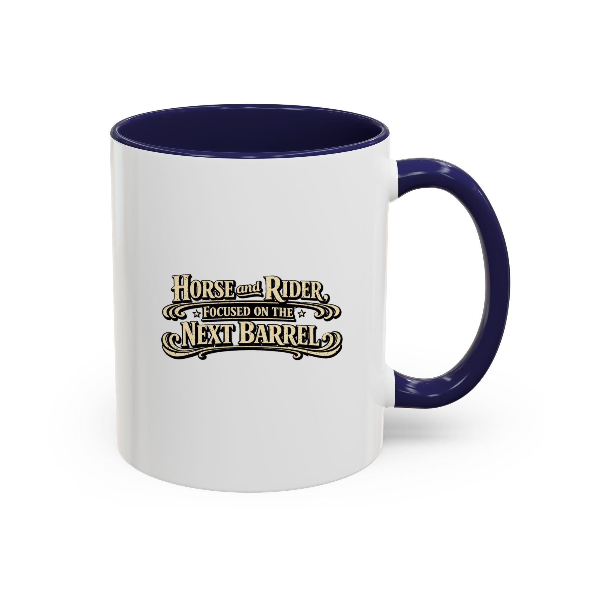 Barrel Racing Coffee Mug — "Horse and Rider Focused on the Next Barrel"