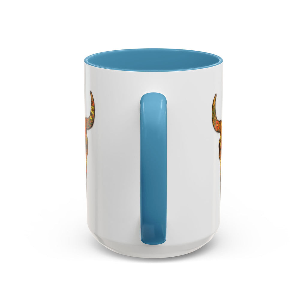 Copy of Turquoise Floral Bull Skull Coffee Mug — Southwestern Accent 11/15oz