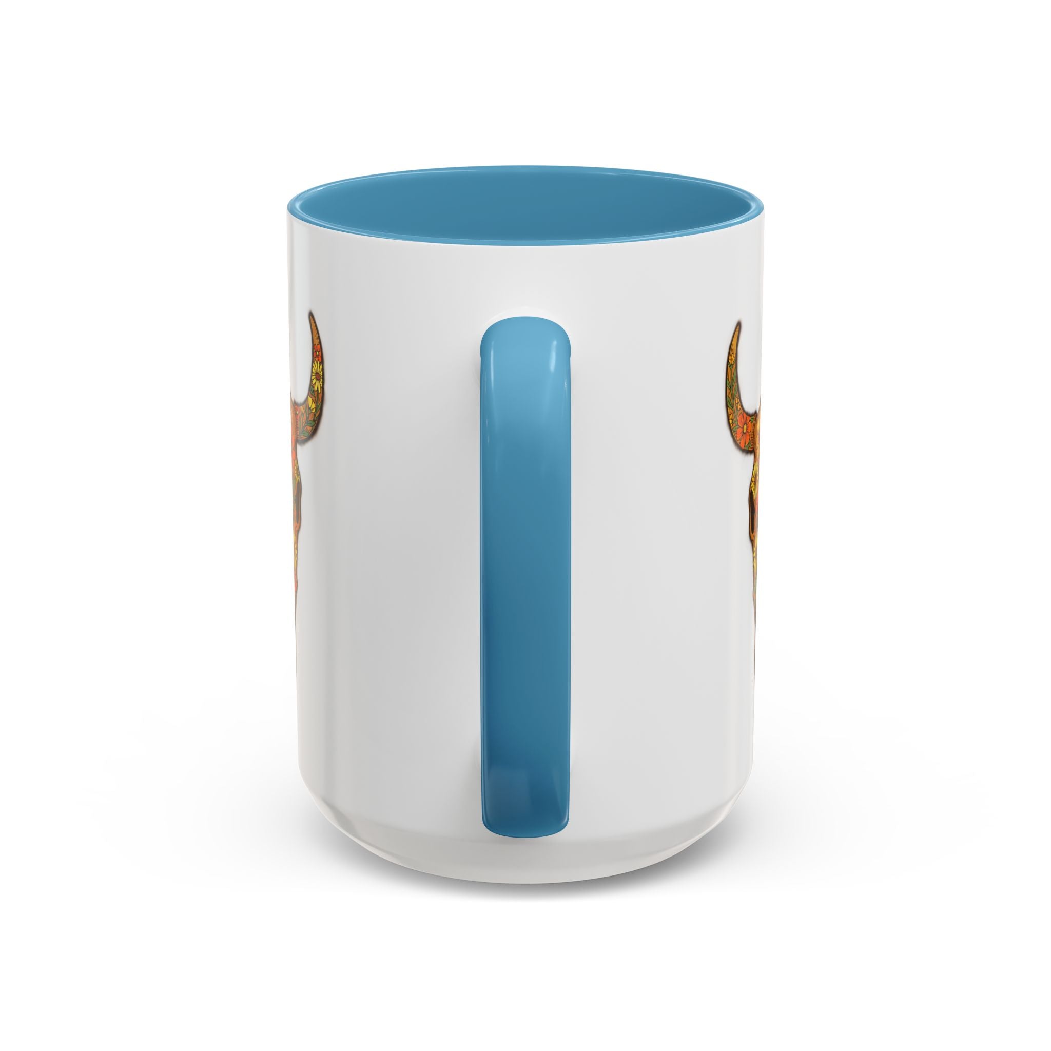 Copy of Turquoise Floral Bull Skull Coffee Mug — Southwestern Accent 11/15oz