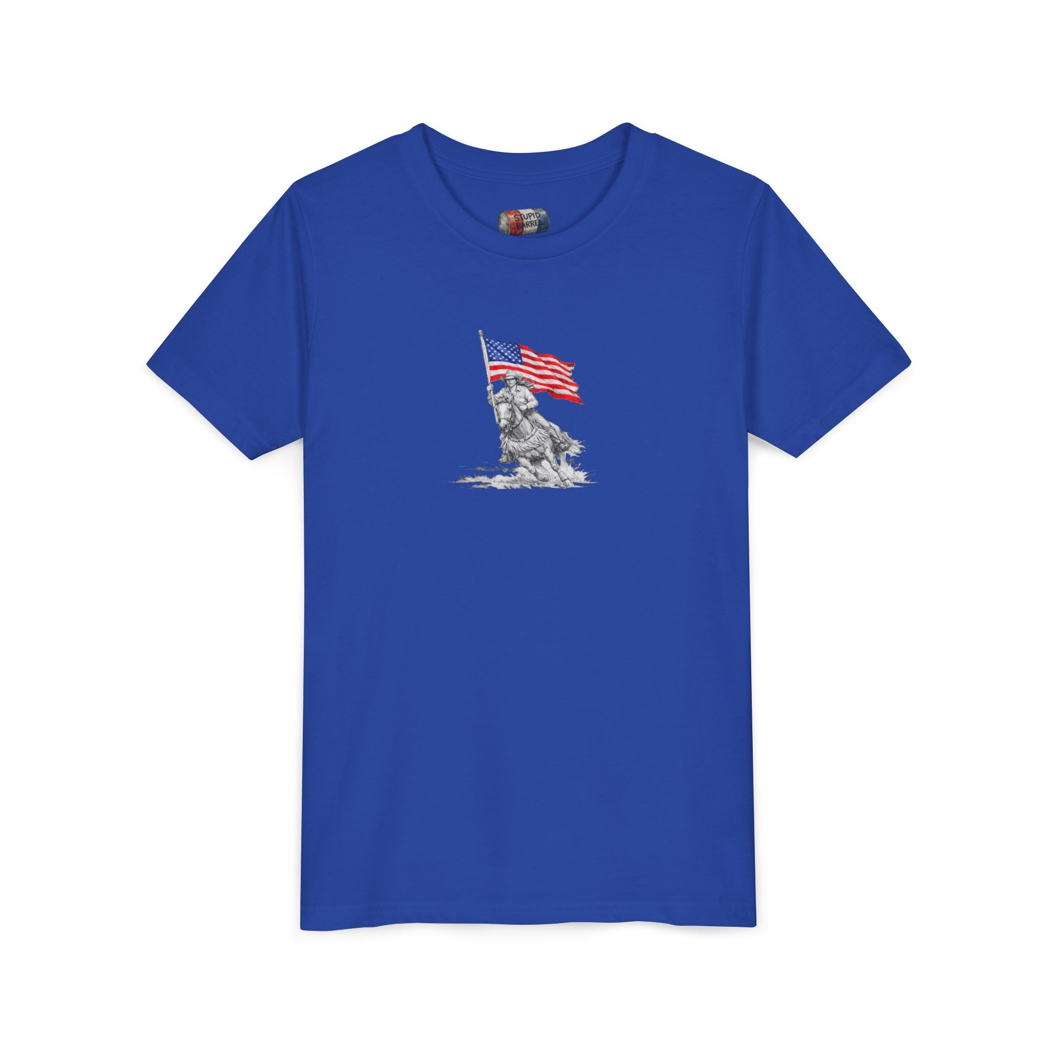 Youth Tee — Rodeo Bull Rider with Patriotic Barrel Graphic