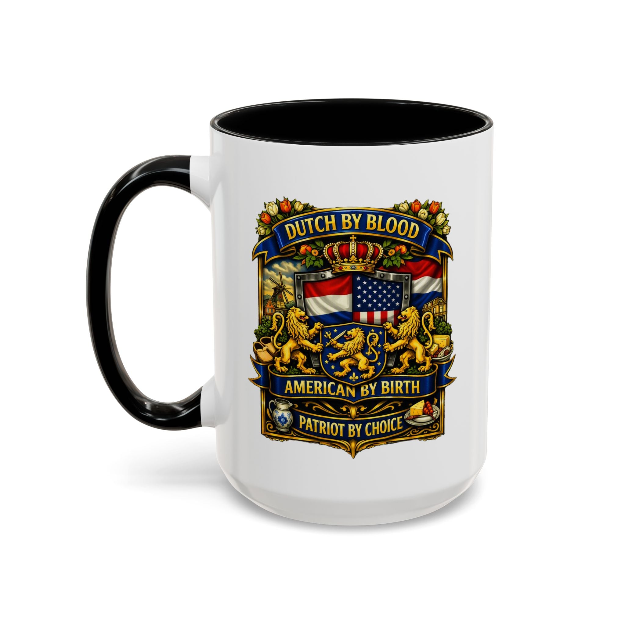 Dutch/American Pride Mug with Vintage Botanical Crest Design