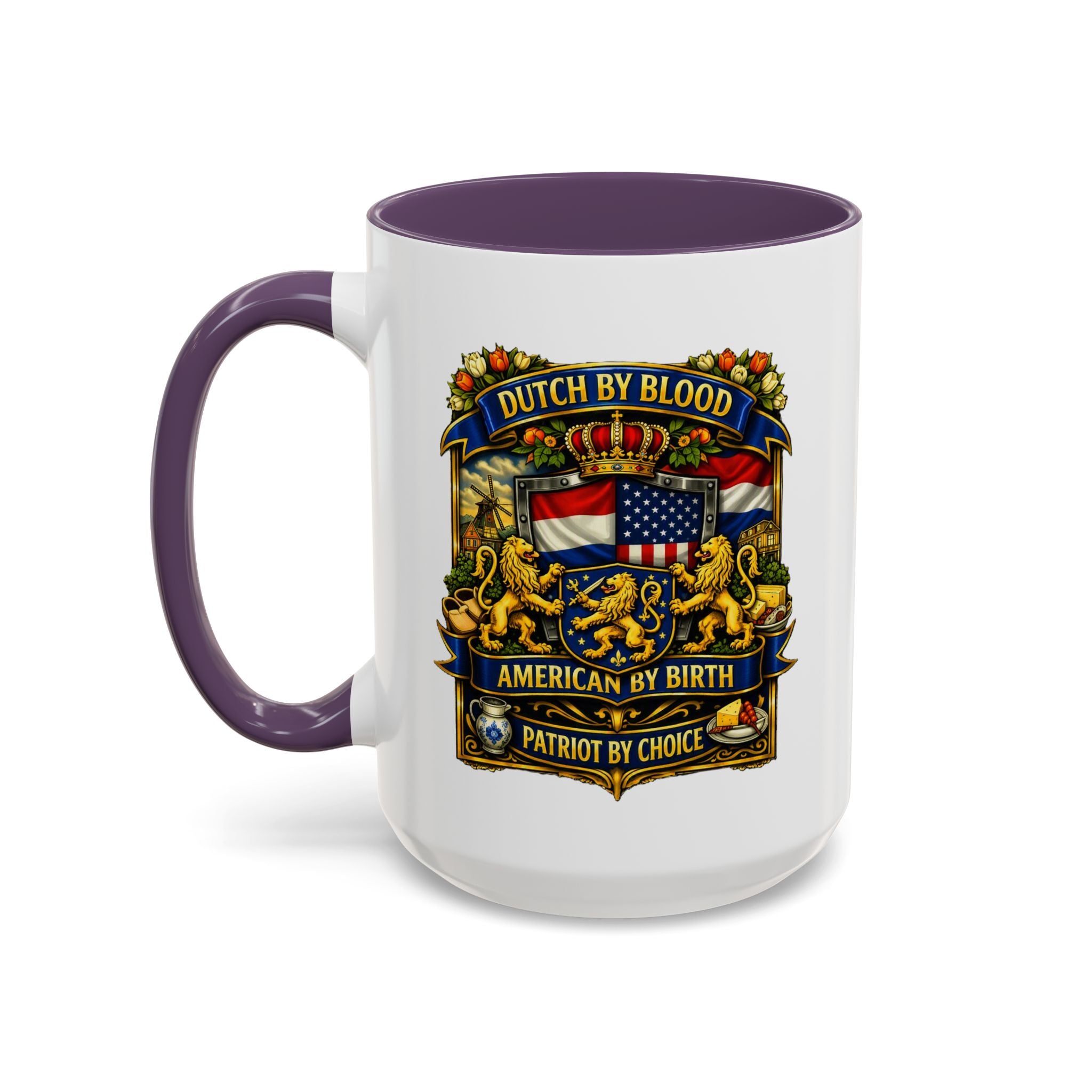 Dutch/American Pride Mug with Vintage Botanical Crest Design