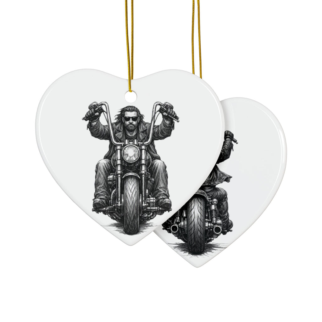 Biker Motorcycle Ceramic Ornament — Double-Sided Round Holiday Decoration