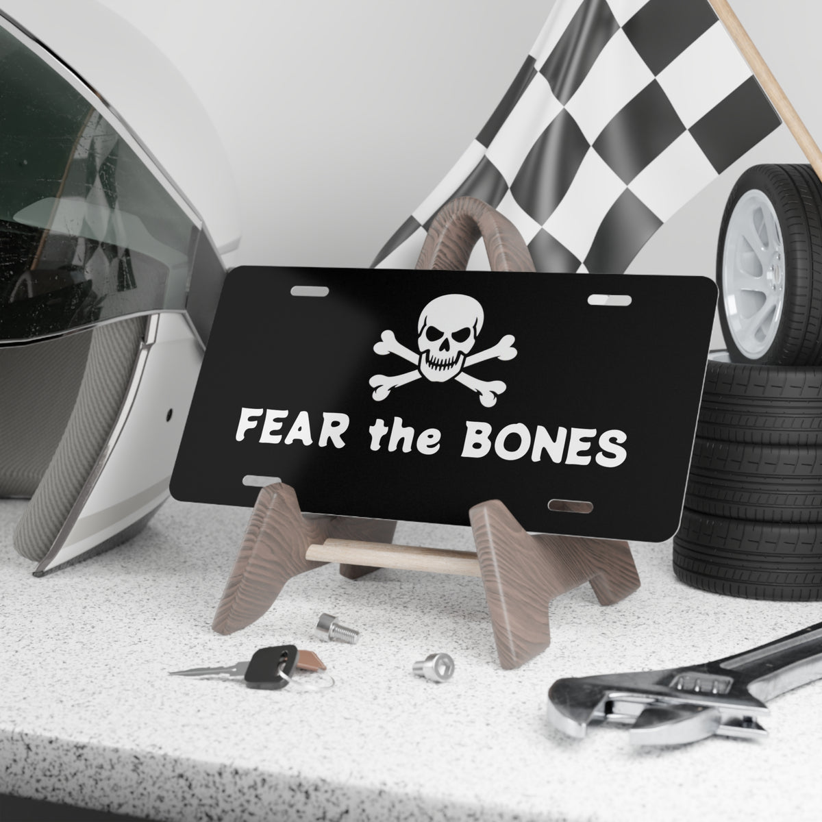 Fear the Bones Jolly Roger Vanity Plate — Aluminum License Plate