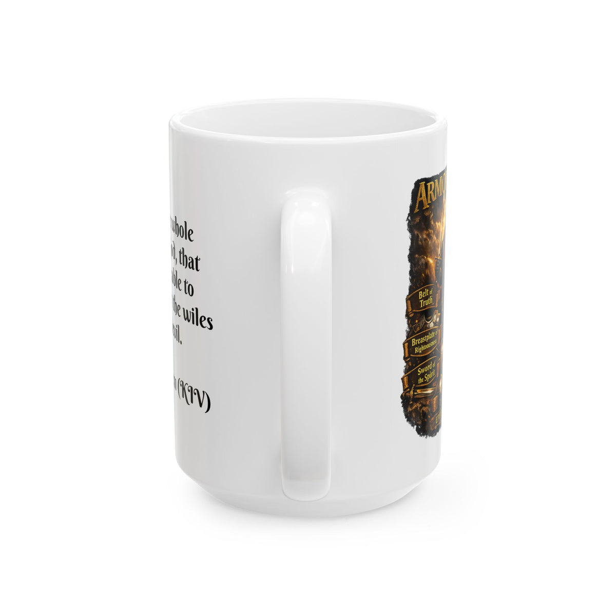 Christian inspirational Ceramic Mug – "Armor of God" Coffee Cup (15oz)