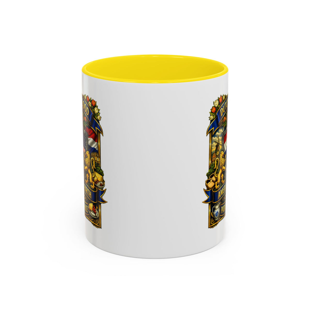 Dutch/American Pride Mug with Vintage Botanical Crest Design