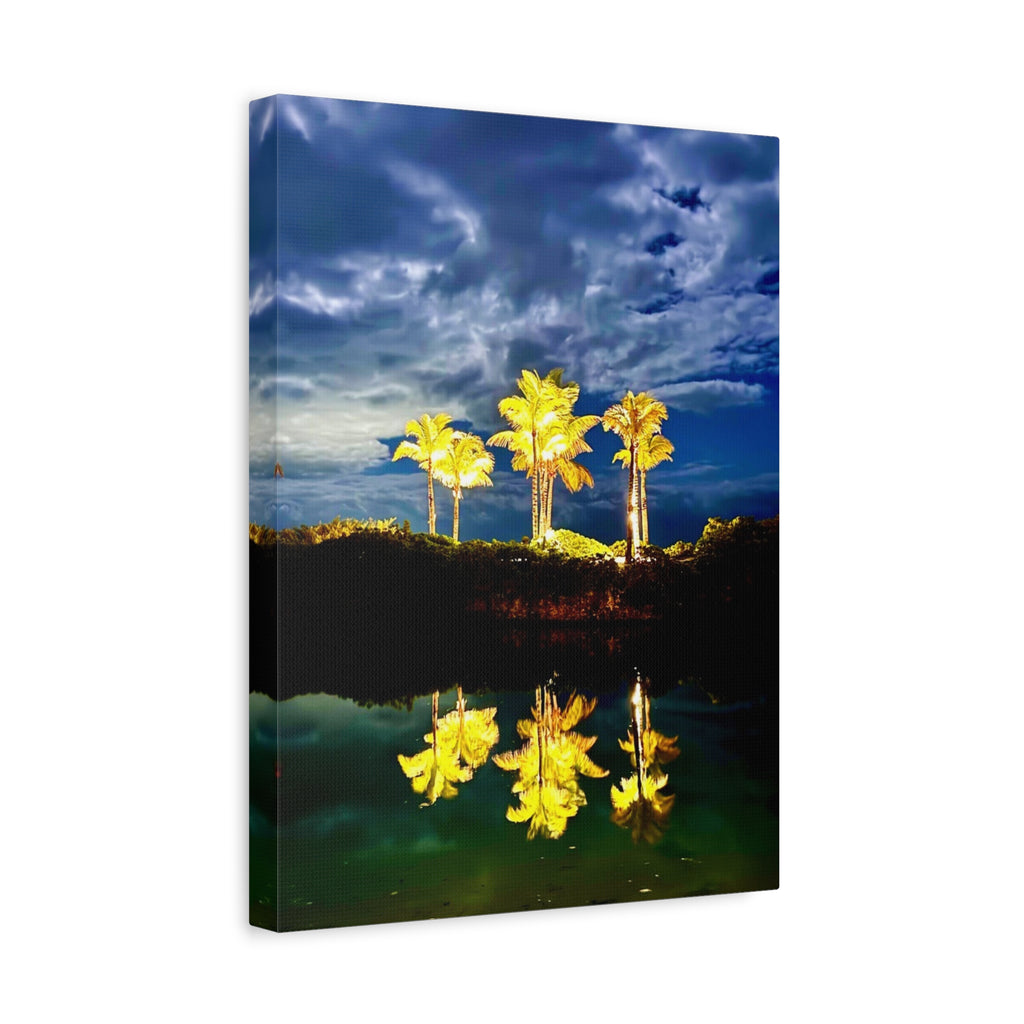 Palm Tree Reflection Matte Canvas Wall Art — Quanta Roo, Tropical Evening