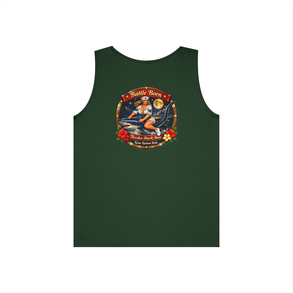 Kona Rods Vintage Pinup Beach Tank Top — 'Thresher Shark Anne' Retro WWII Nose Art