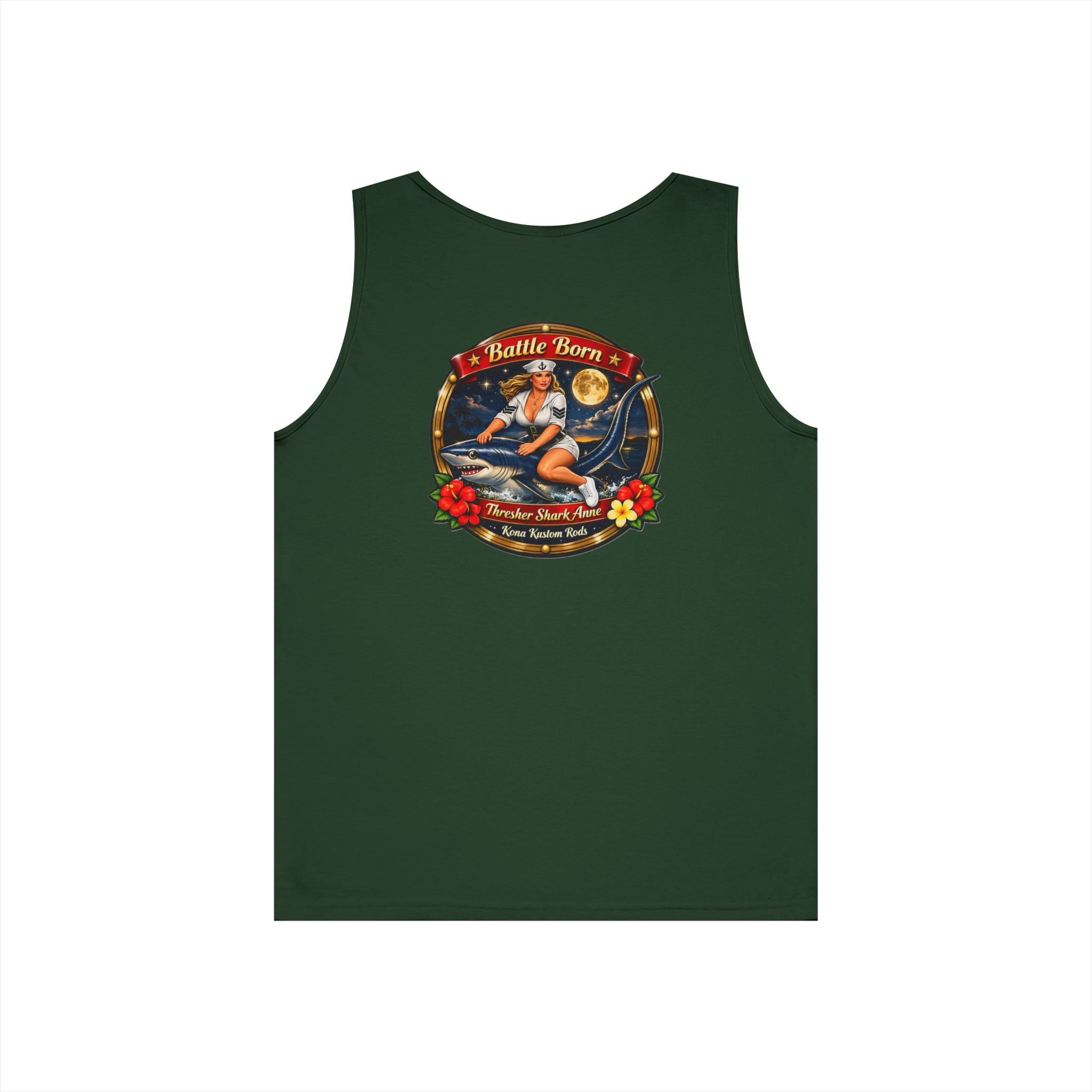 Kona Rods Vintage Pinup Beach Tank Top — 'Thresher Shark Anne' Retro WWII Nose Art