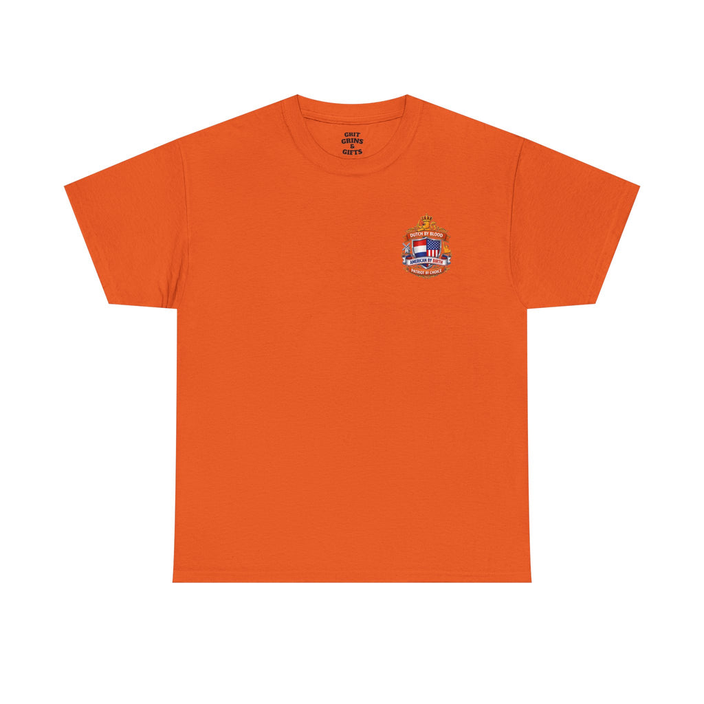 Dutch by Blood, American by Birth T-Shirt — Patriotic Netherlands USA Crest Tee