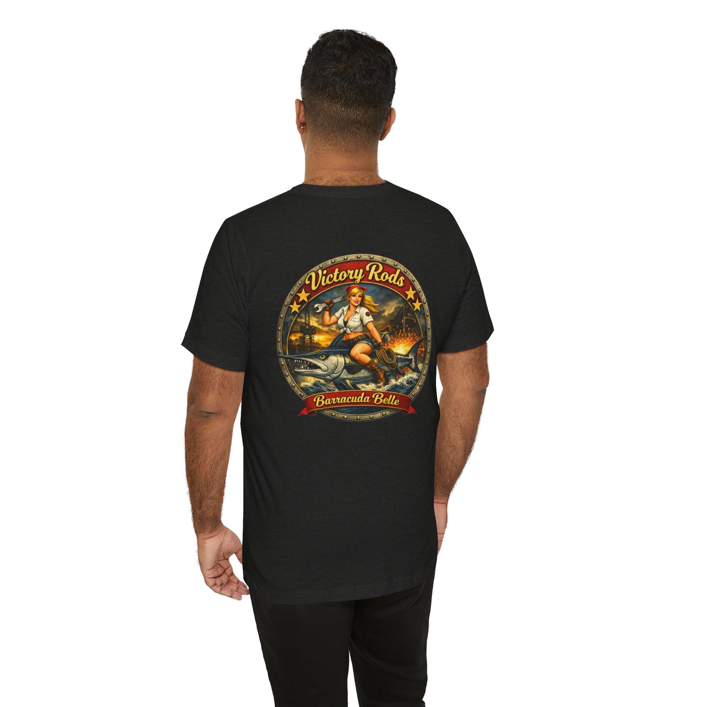 Barracuda Belle Vintage Pinup Tee — Victory Rods Motorcycle T‑Shirt